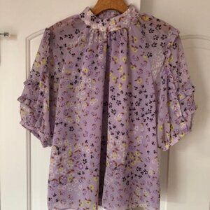 Ann Taylor Lavender Chiffon Ruffle Sleeve Blouse